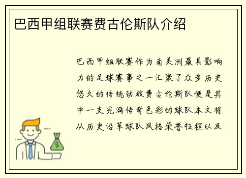 巴西甲组联赛费古伦斯队介绍
