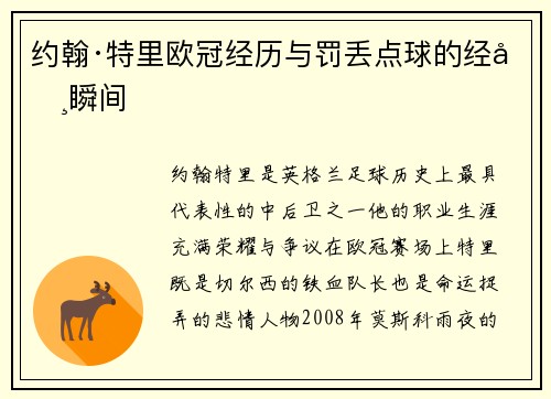 约翰·特里欧冠经历与罚丢点球的经典瞬间