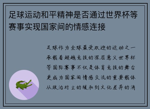足球运动和平精神是否通过世界杯等赛事实现国家间的情感连接